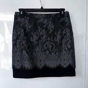 IROO Elegant Black and Gray Floral Pencil Skirt